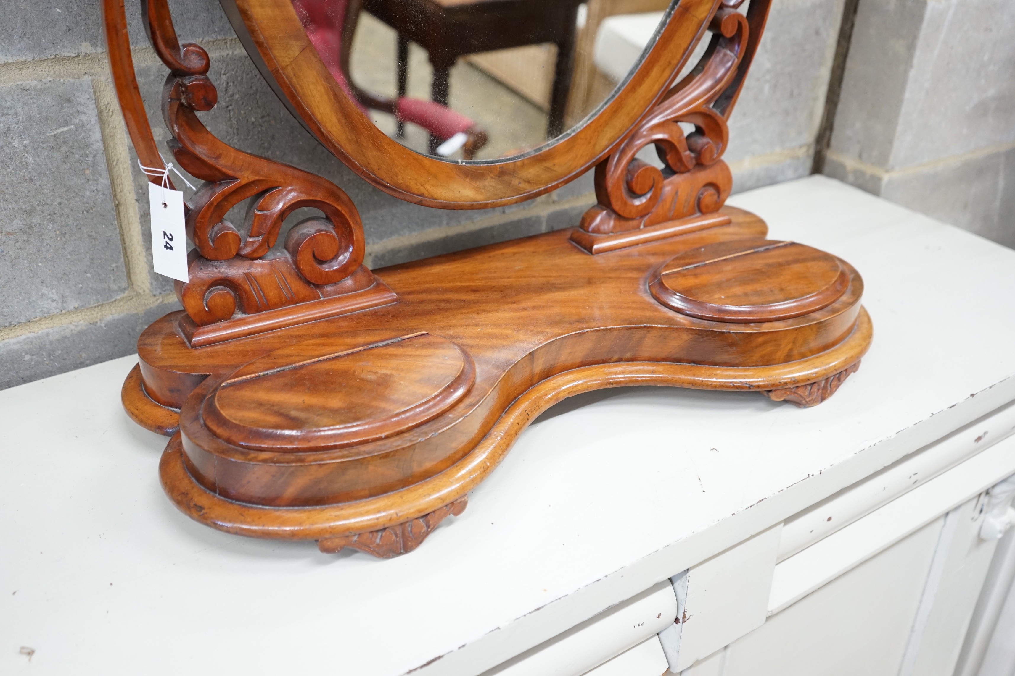 A large Victorian mahogany toilet mirror, width 66cm, height 80cm